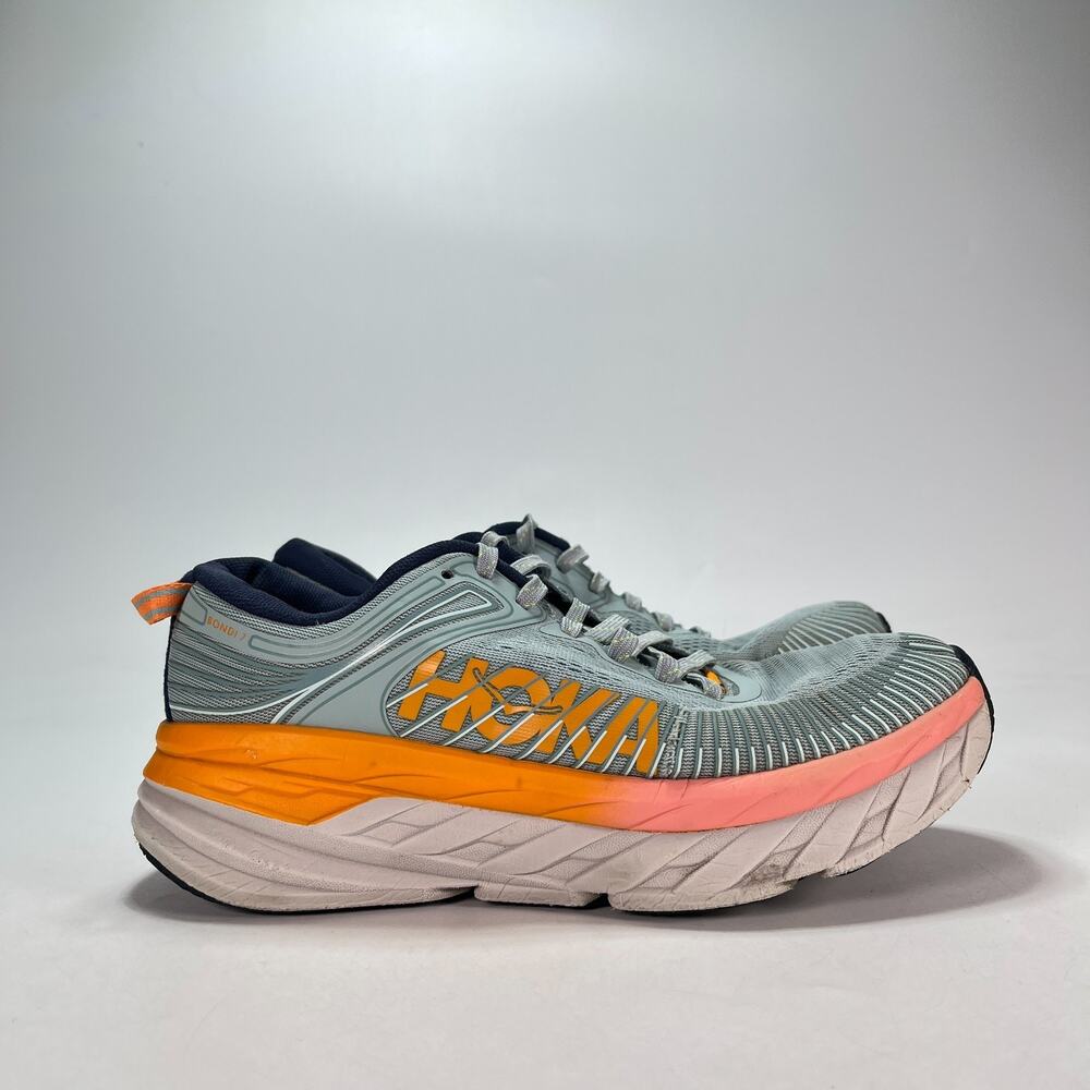 HOKA Bondi 7 Blue Orange Pink Road Running Shoes Sneakers Women's Size 8.5